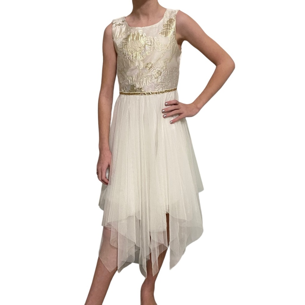 LILT Dress Formal Party Dress Cream Gold Size 10 Layered Skirt Sleeveless